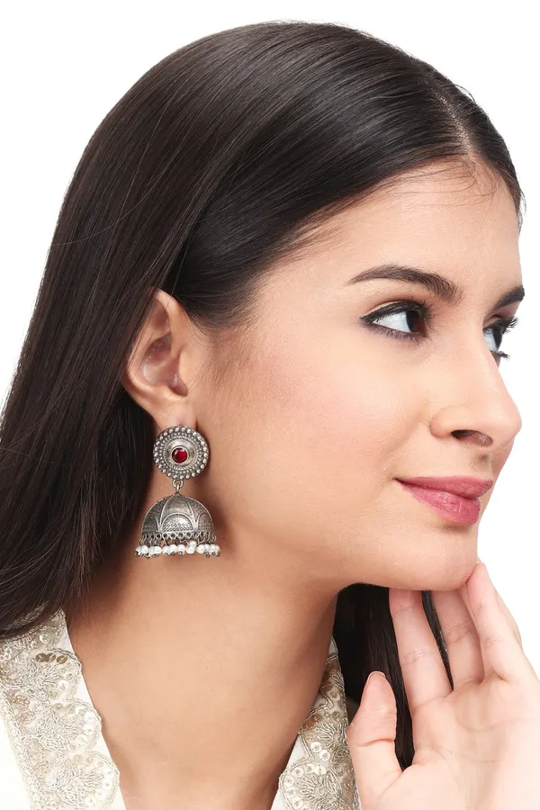 Antique_Red_Stone_Jhumka_Earrings