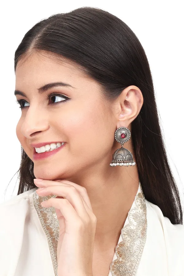Antique_Red_Stone_Jhumka_Earrings