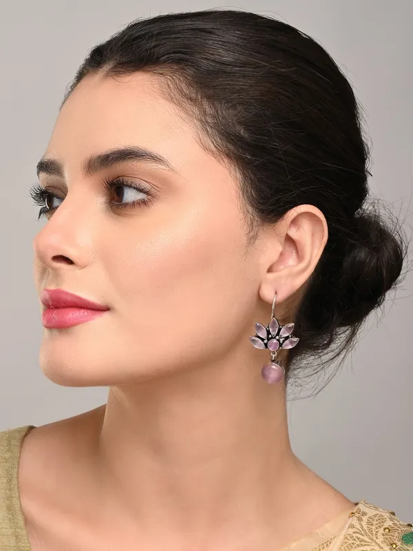 Brass_Lotus_Motif_Stone_Drop_Earrings