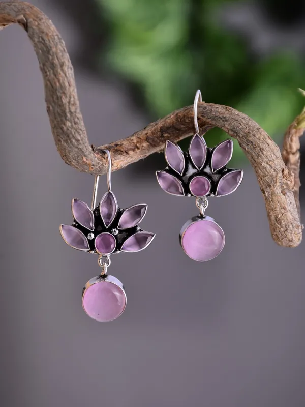 Brass_Lotus_Motif_Stone_Drop_Earrings
