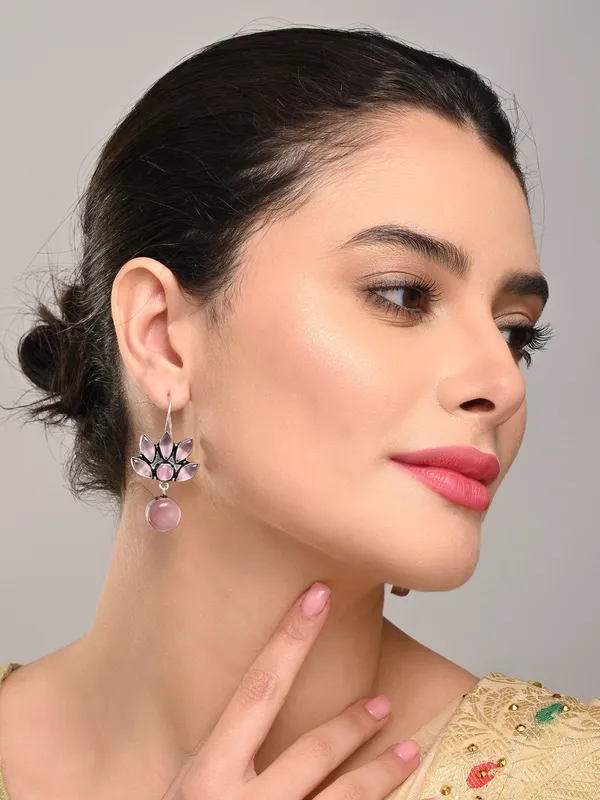 Brass_Lotus_Motif_Stone_Drop_Earrings