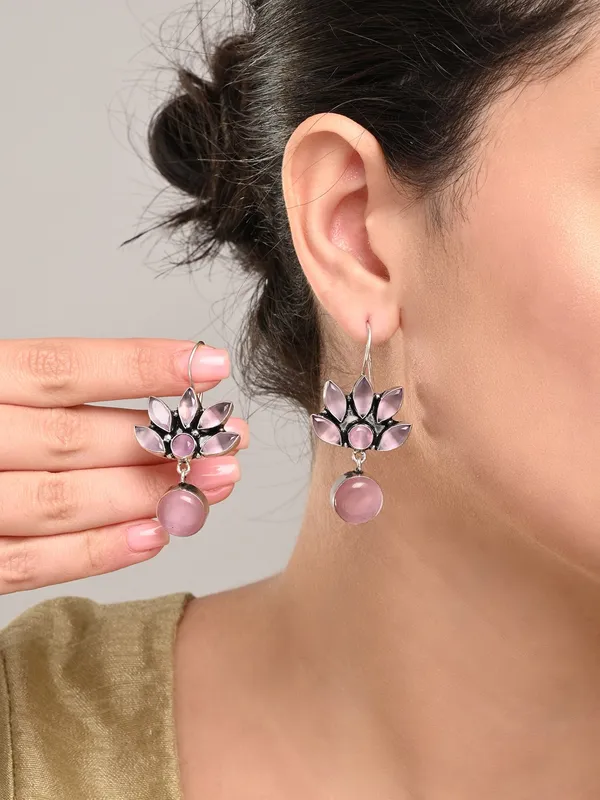 Brass_Lotus_Motif_Stone_Drop_Earrings