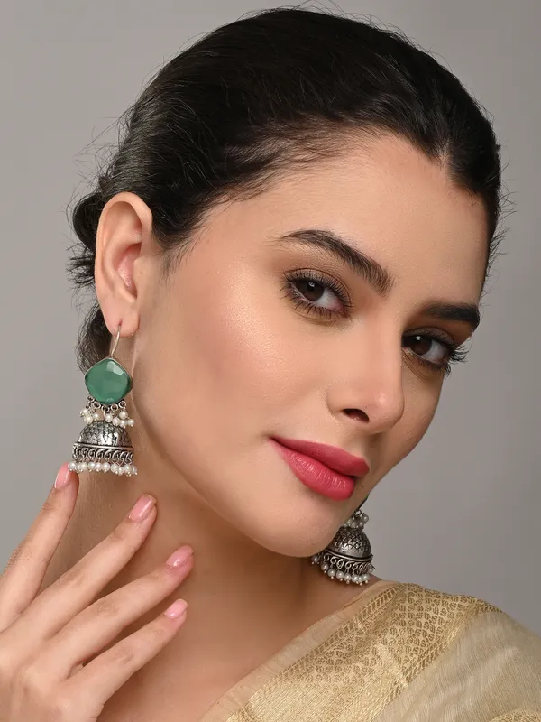 Oxidised_Silver_Brass_Stone_Jhumka_Earrings