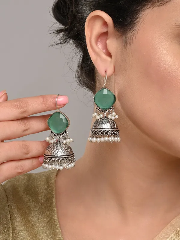 Oxidised_Silver_Brass_Stone_Jhumka_Earrings