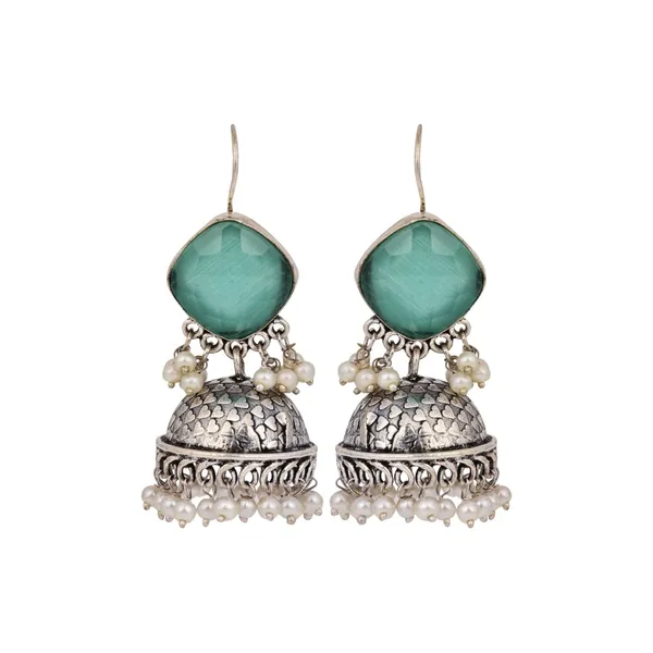 Oxidised_Silver_Brass_Stone_Jhumka_Earrings