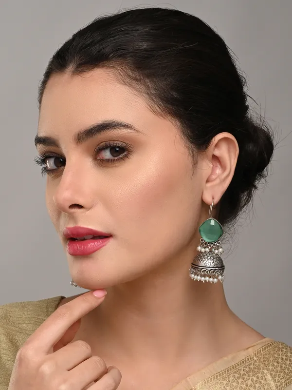Oxidised_Silver_Brass_Stone_Jhumka_Earrings