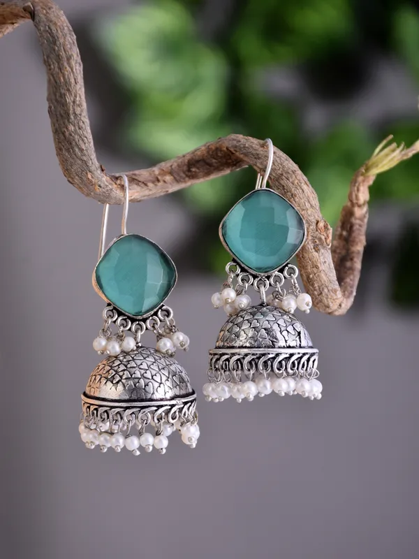 Oxidised_Silver_Brass_Stone_Jhumka_Earrings
