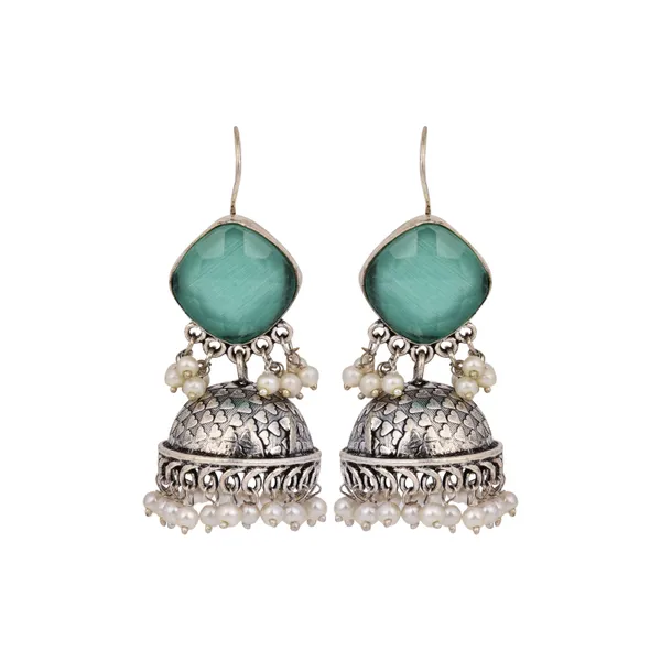 Oxidised_Silver_Brass_Stone_Jhumka_Earrings