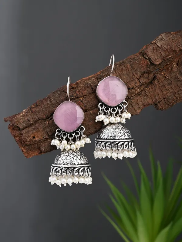 Oxidised_Silver_Brass_Stone_Jhumka_Earrings