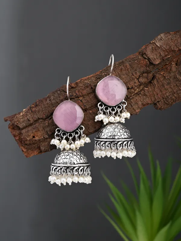 Oxidised_Silver_Brass_Stone_Jhumka_Earrings