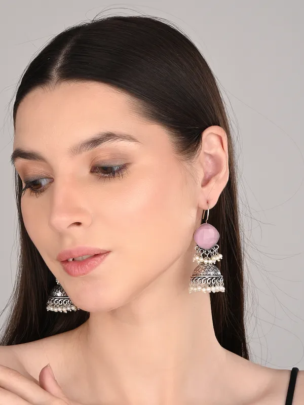 Oxidised_Silver_Brass_Stone_Jhumka_Earrings
