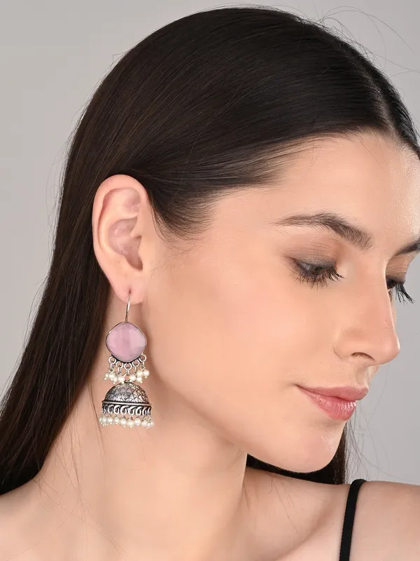 Oxidised_Silver_Brass_Stone_Jhumka_Earrings