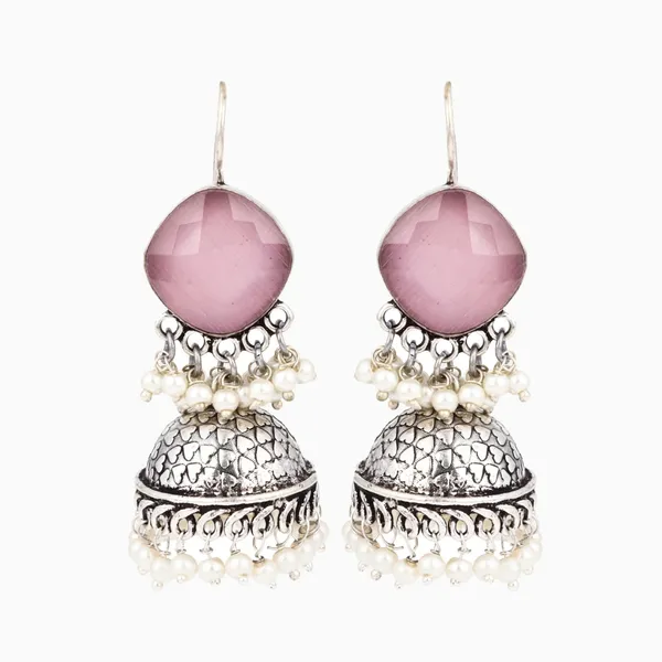 Oxidised_Silver_Brass_Stone_Jhumka_Earrings