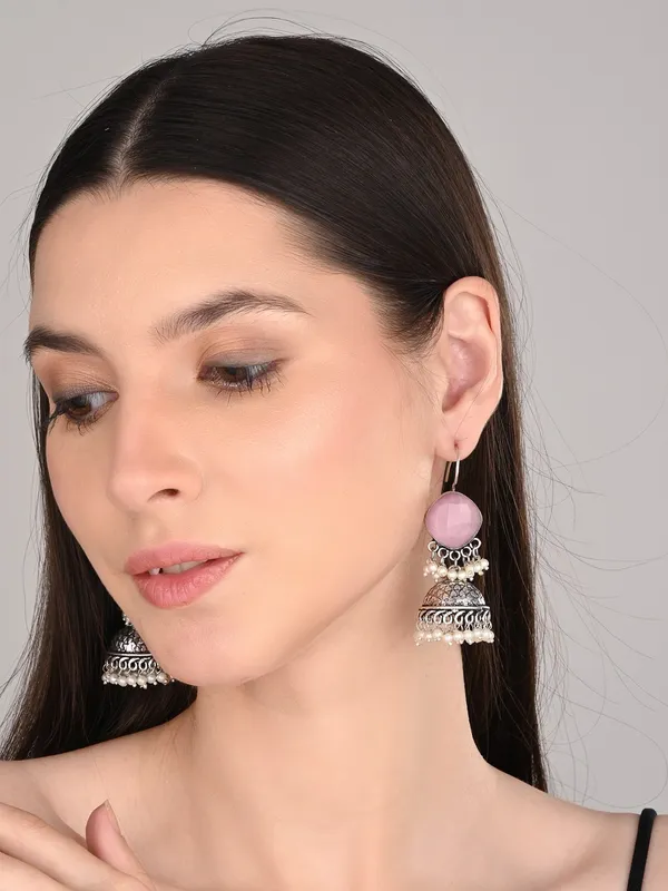Oxidised_Silver_Brass_Stone_Jhumka_Earrings