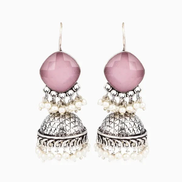 Oxidised_Silver_Brass_Stone_Jhumka_Earrings