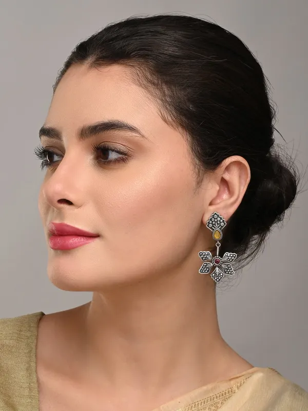 Oxidised_Silver_Brass_Floral_Drop_Earrings