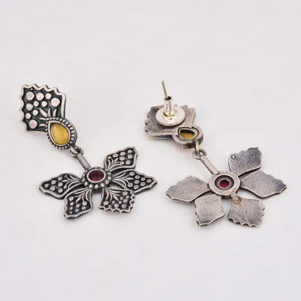 Oxidised_Silver_Brass_Floral_Drop_Earrings