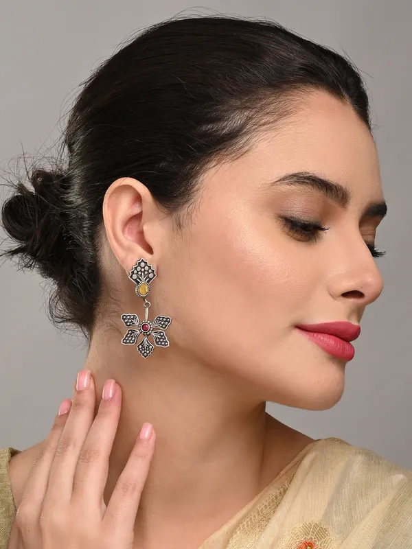 Oxidised_Silver_Brass_Floral_Drop_Earrings