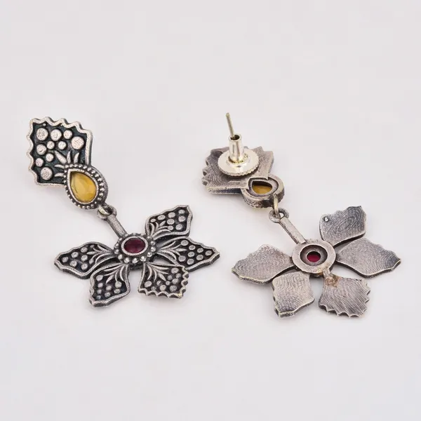 Oxidised_Silver_Brass_Floral_Drop_Earrings