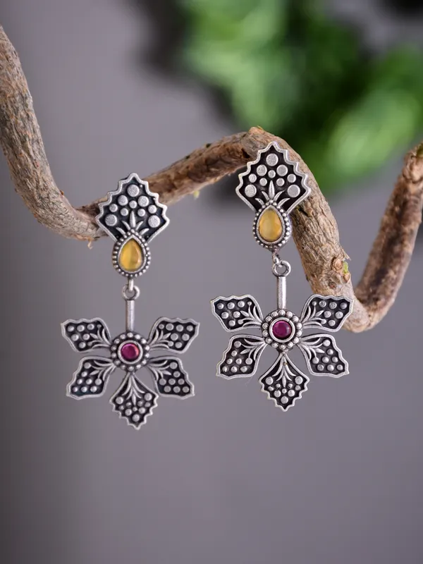 Oxidised_Silver_Brass_Floral_Drop_Earrings
