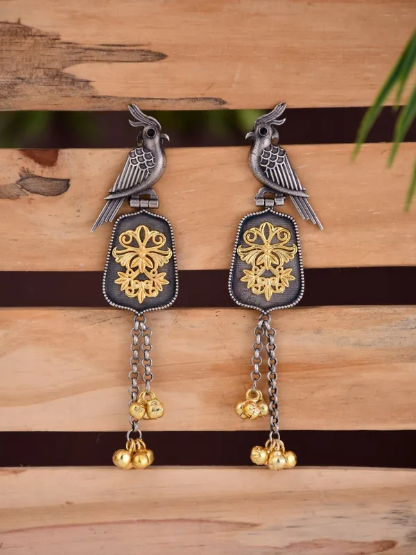 Oxidised_Silver_Brass_Bird_Motif_Drop_Earrings