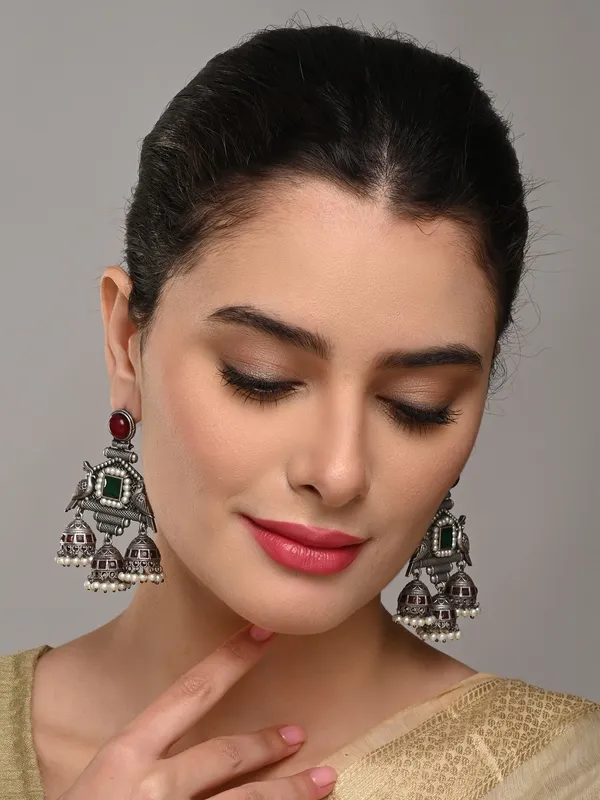 Oxidised_Temple_Style_Bird_Jhumka_Earrings