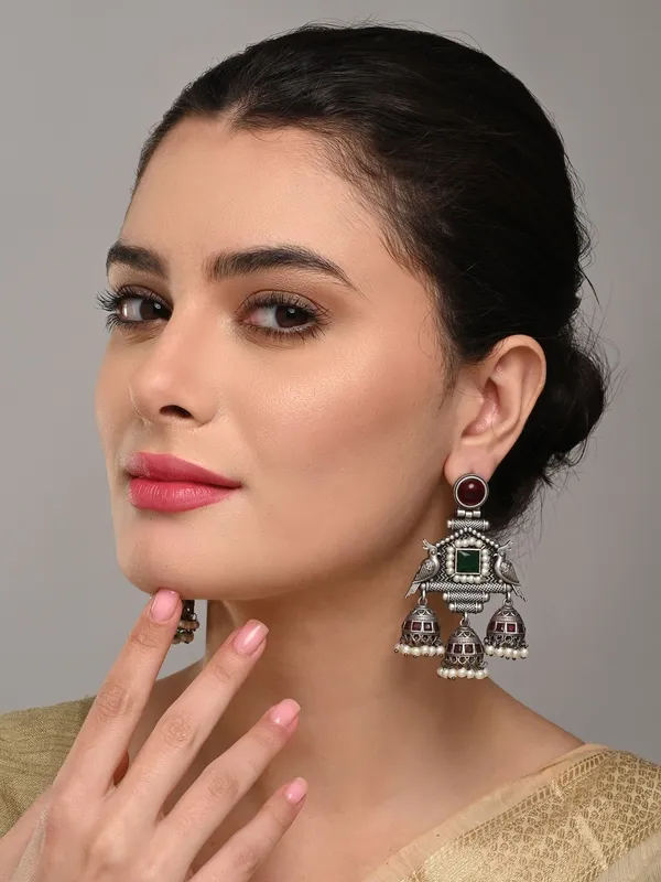 Oxidised_Temple_Style_Bird_Jhumka_Earrings