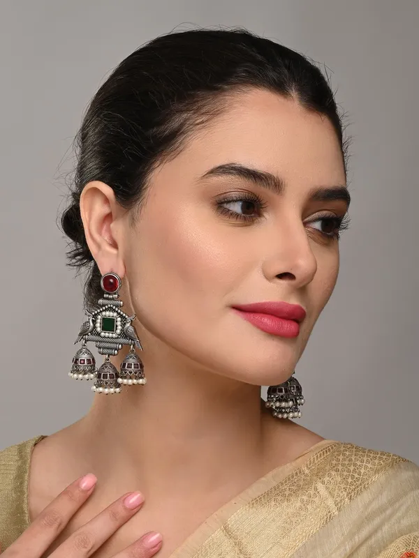 Oxidised_Temple_Style_Bird_Jhumka_Earrings