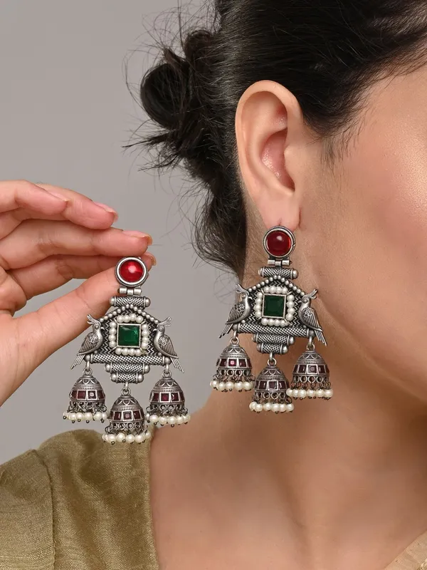 Oxidised_Temple_Style_Bird_Jhumka_Earrings