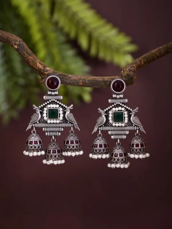 Oxidised_Temple_Style_Bird_Jhumka_Earrings