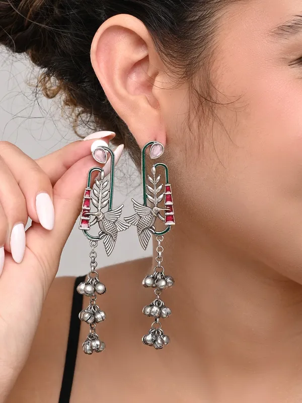 Silver_Oxydies_finish_Ghungroo_charm_Drop_Earring
