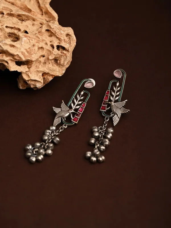 Silver_Oxydies_finish_Ghungroo_charm_Drop_Earring