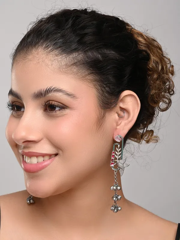 Silver_Oxydies_Finish_Ghungroo_Charm_Drop_Earring