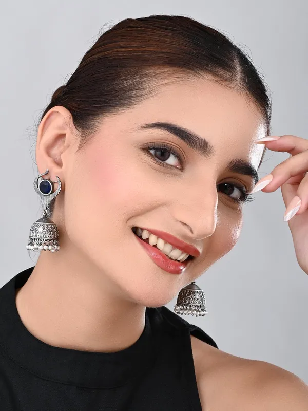 Blue_Stone_Oxidized_Jhumka_Earrings