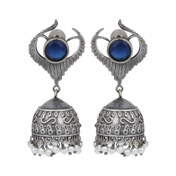 Blue_Stone_Oxidized_Jhumka_Earrings