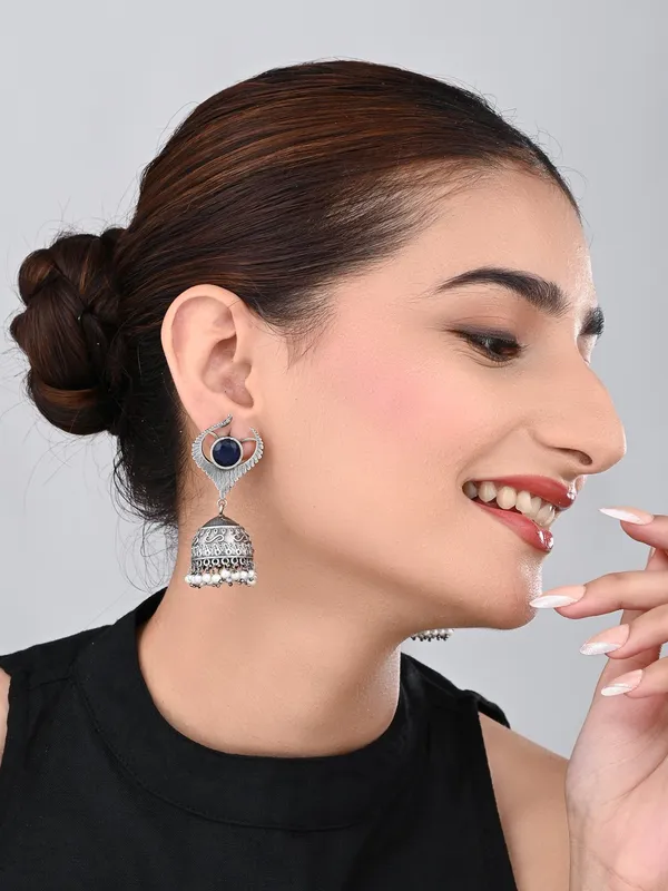 Blue_Stone_Oxidized_Jhumka_Earrings