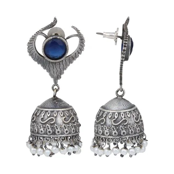 Blue_Stone_Oxidized_Jhumka_Earrings