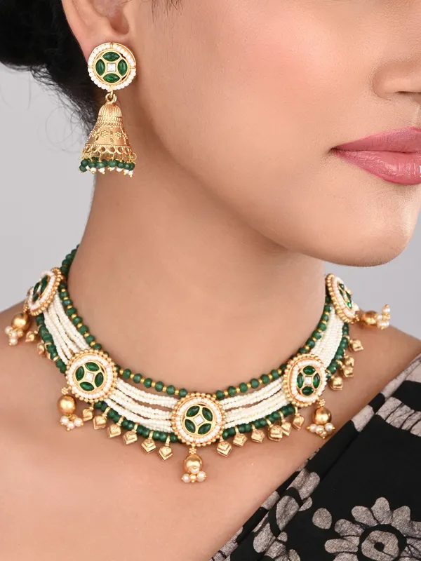 Gold_plated,Beads_&_Brass_Necklace_&_Earring_Set