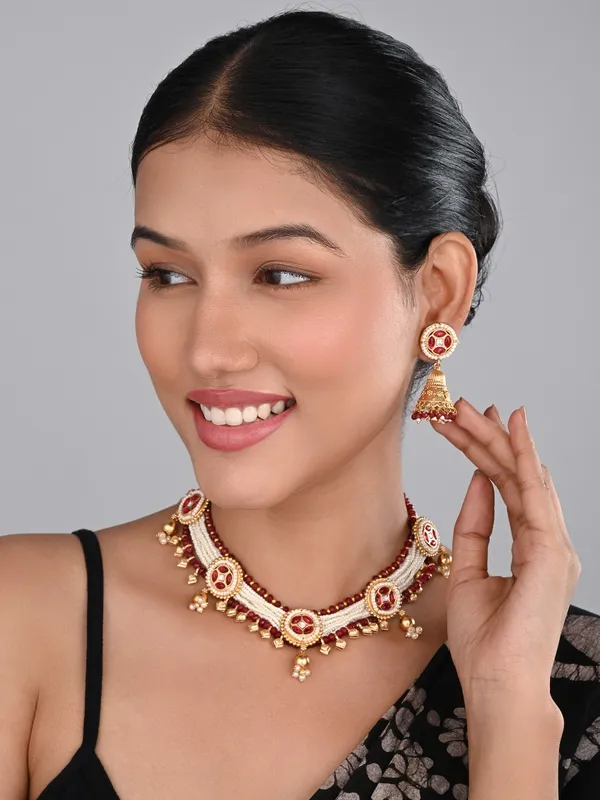 Gold_plated,Beads_&_Brass_Necklace_&_Earring_Set
