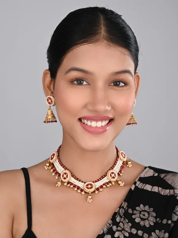 Gold_plated,Beads_&_Brass_Necklace_&_Earring_Set