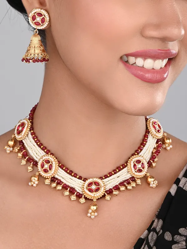 Gold_plated,Beads_&_Brass_Necklace_&_Earring_Set