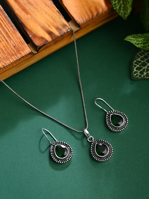 Oxidised_Teardrop_Pendant_Necklace_Set_With_Matching_Drop_Earrings