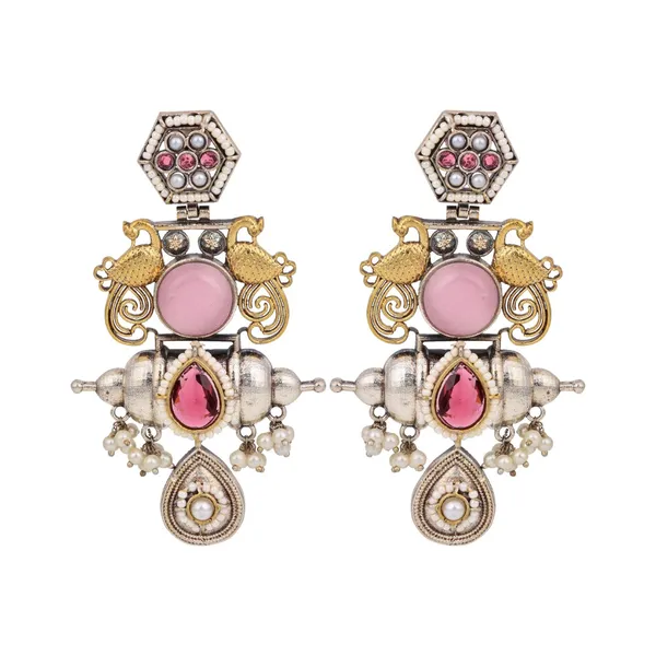 Dual_Tone_Brass_Pink_Stone_Statement_Earrings