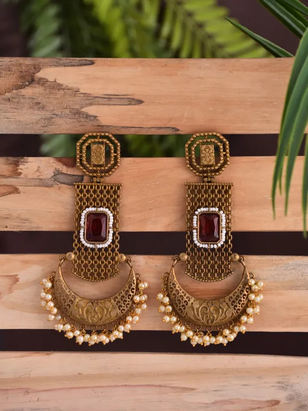 Antique_Finish_Brass_Pink_Stone_Chandbali_Earrings