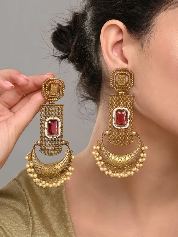 Antique_Finish_Brass_Pink_Stone_Chandbali_Earrings
