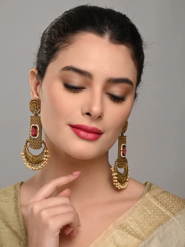 Antique_Finish_Brass_Pink_Stone_Chandbali_Earrings