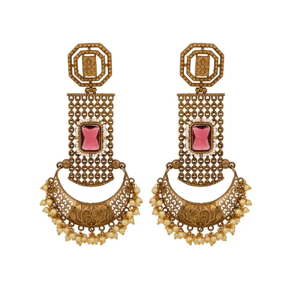 Antique_Finish_Brass_Pink_Stone_Chandbali_Earrings
