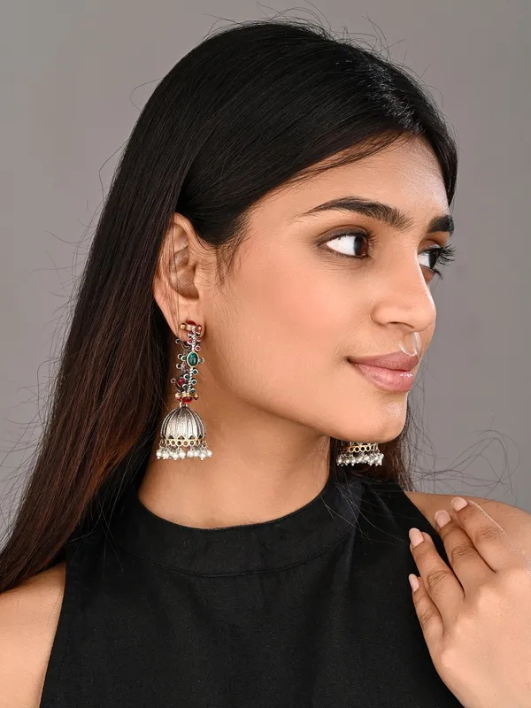Silver-Tone_Brass_Stone-Studded_Jhumka_Earrings