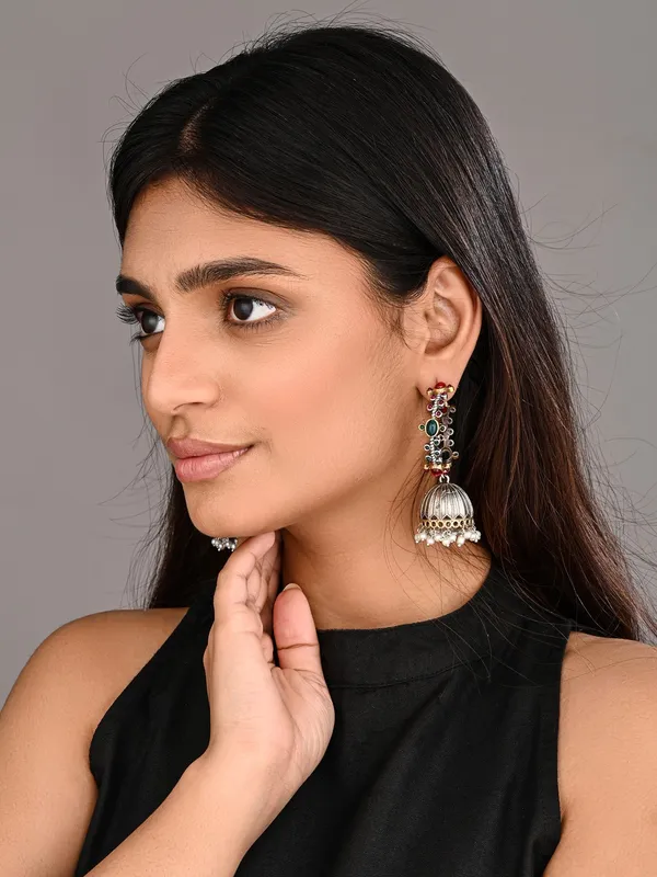 Silver-Tone_Brass_Stone-Studded_Jhumka_Earrings