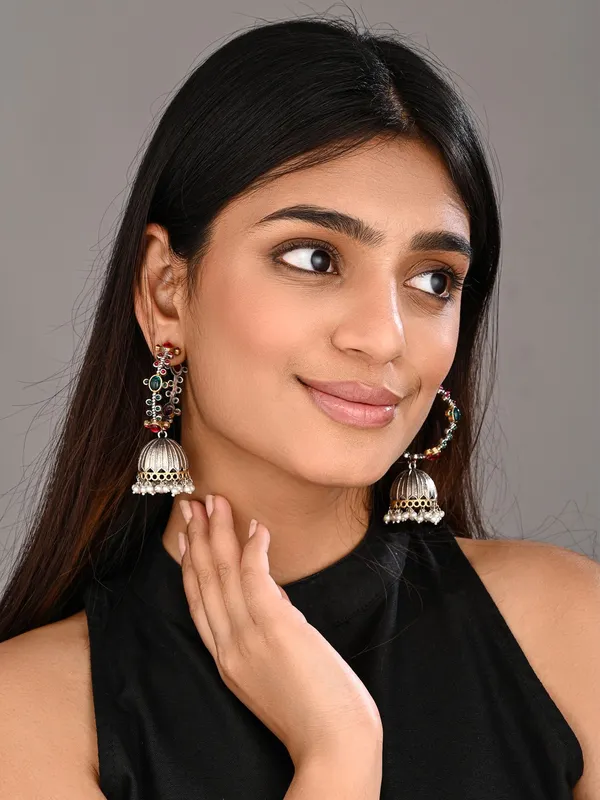 Silver-Tone_Brass_Stone-Studded_Jhumka_Earrings